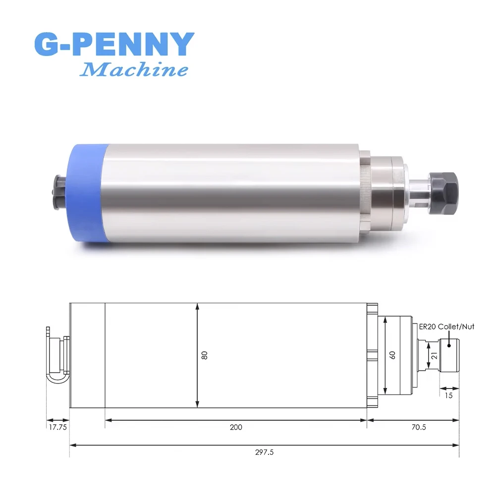 CNC milling spindle motor kit 2.2kw air cooled spindle ER20 4 bearings 220v 24000rpm  CNC spindle & 80mm aluminum holder bracket