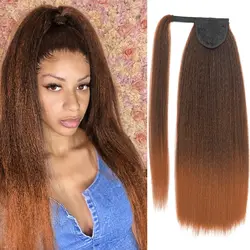 Kinky Straight Ponytail Extension for Black Women Long Yaki Straight Ponytail Hairpiece Synthetic Wrap Around Ponytail