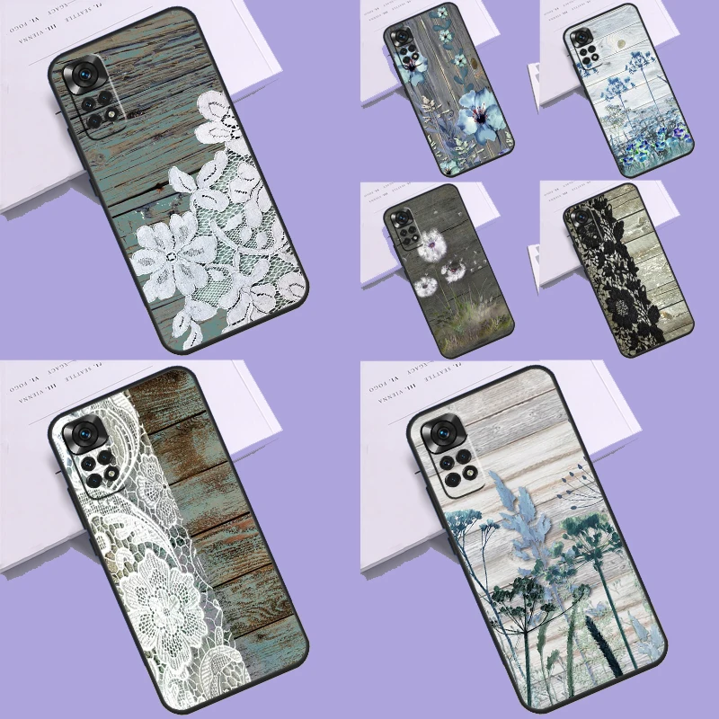 Western Rustic Barn Wood Lace Case For Xiaomi Redmi 12 9C 10A 10C 12C Redmi Note 11 8 9 10 12 Pro 9S 10S 11S 12S Cover