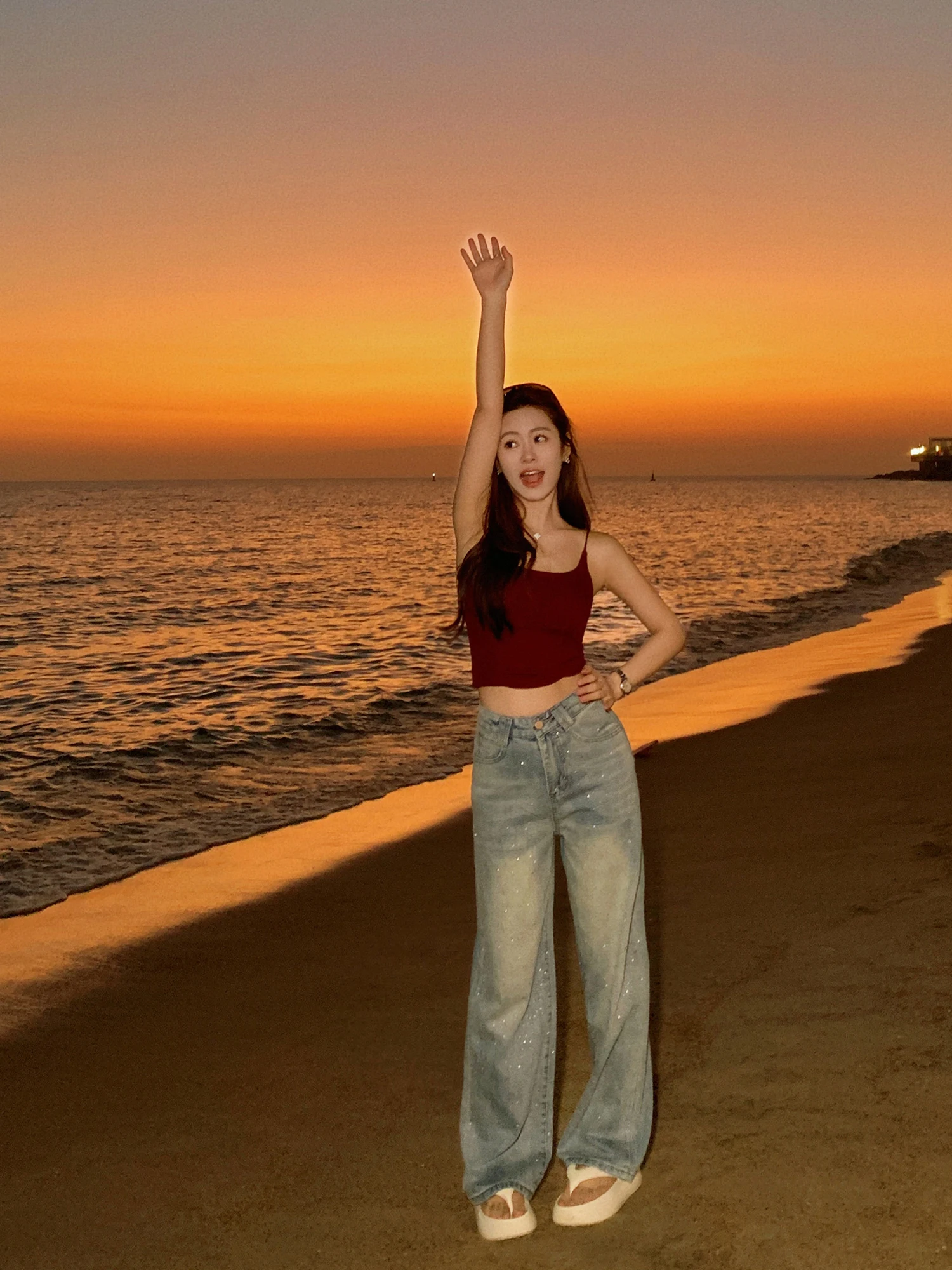 

High Waist Straight Leg Jeans Women's Versatile Slimming Loose Wide Leg Pants Floor Length Trousers from GuoJia Home