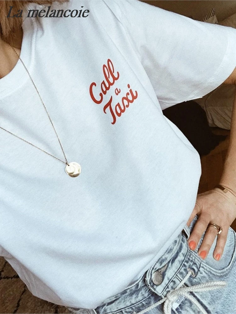

Letter Printed T-shirts Woman 2024 Summer New French Casual Loose Cotton Tee Shirts Female O Neck Short Sleeves Vintage Tops
