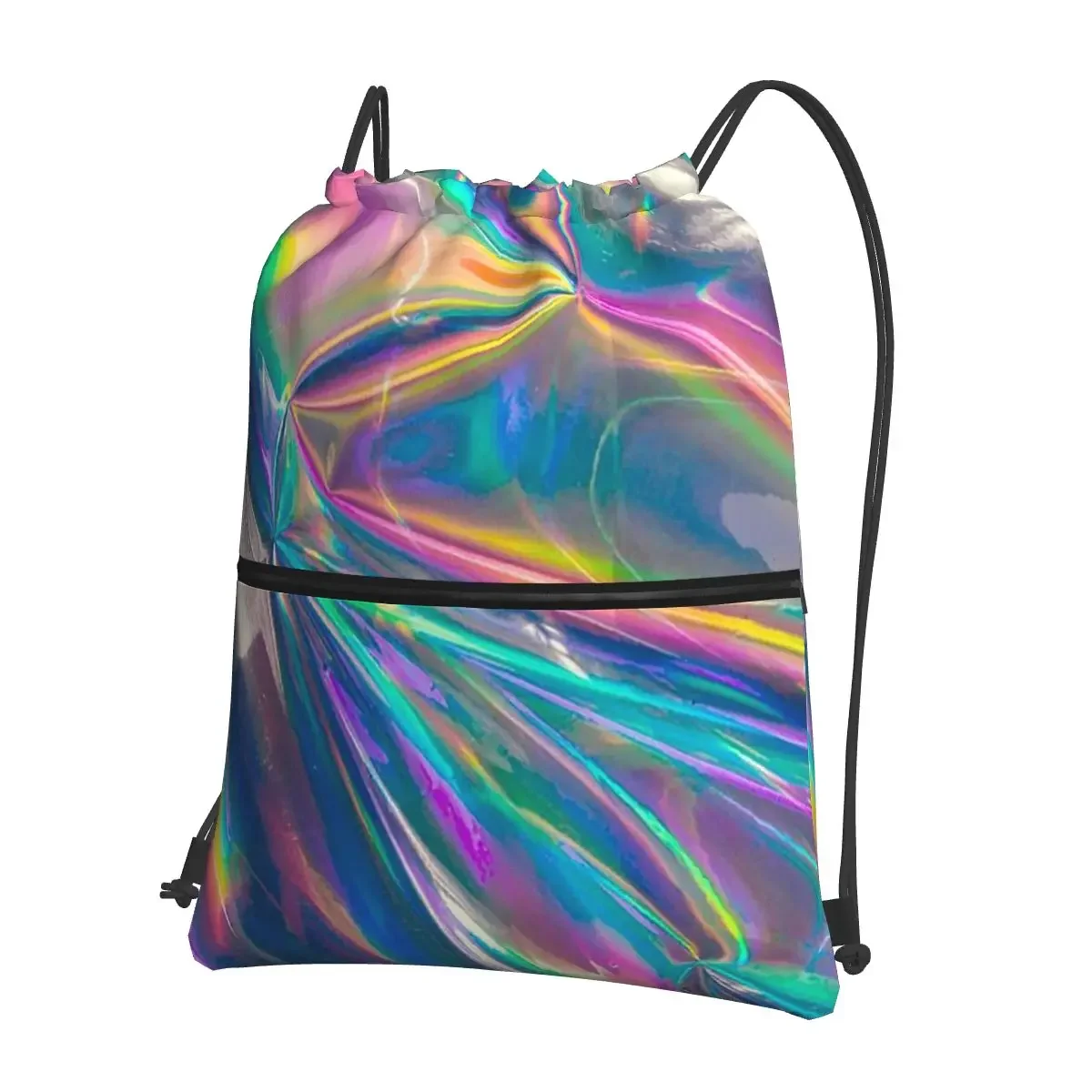 Holographic Portable Backpacks Drawstring Bag Casual Drawstring Bundle Pocket Storage Bags For School Students