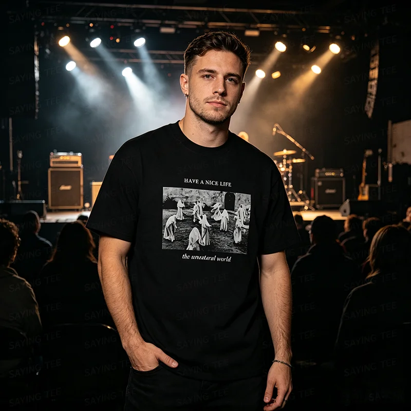Hab ein schönes Leben ‎ T-Shirt The Unnatural World Shoegaze Goth Rock Band Black Emperor Baumwolle Kurzarm Y2k Herrenmode Shirts – Detail 3