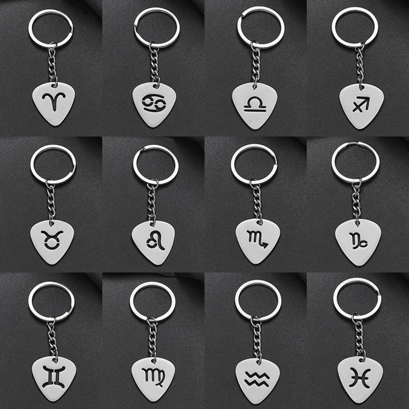 Creative Zodiac Sign 12 Constellation Pendant Keychains Taurus Aries Cancer Horoscope Keyrings for Couple Birthday Jewelry Gifts