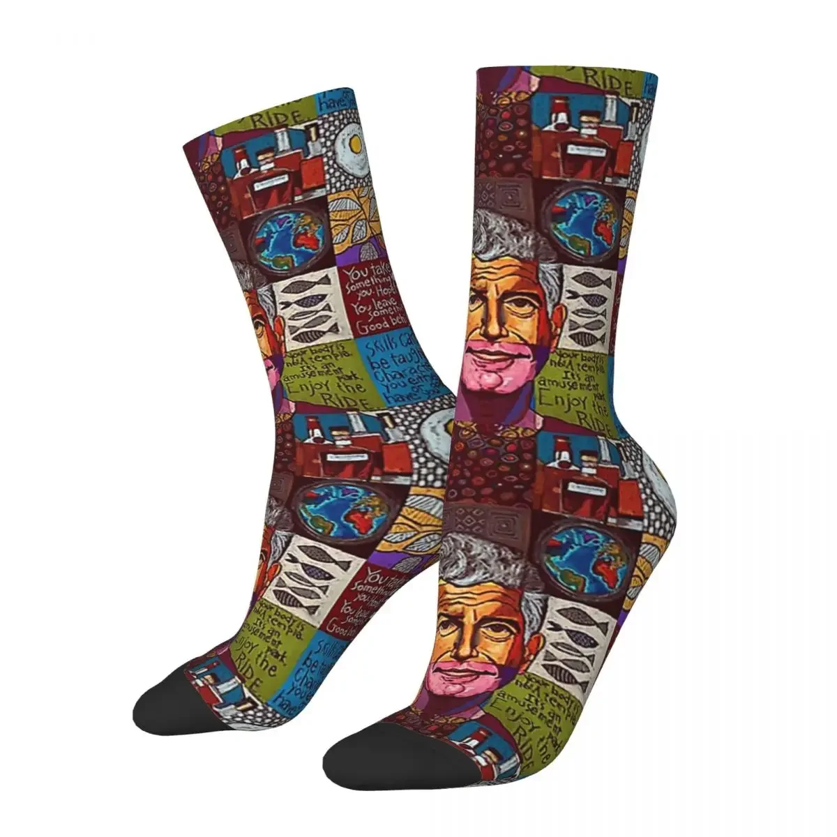 Anthony Bourdain Collage Socks Harajuku Sweat Absorbing Stockings All Season Long Socks Accessories for Unisex Gifts