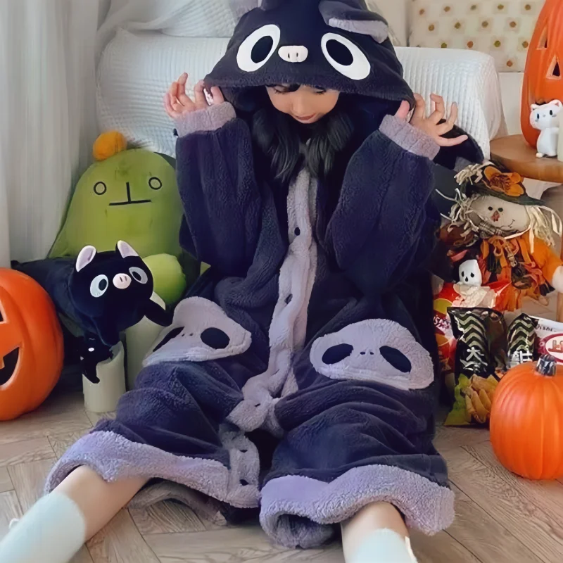 Cute Little Bat And Capybara Winter Pajama Cartoon Soft Home Clothes Jumpsuit Night Robe Cosplay Suit Girls Halloween Gifts