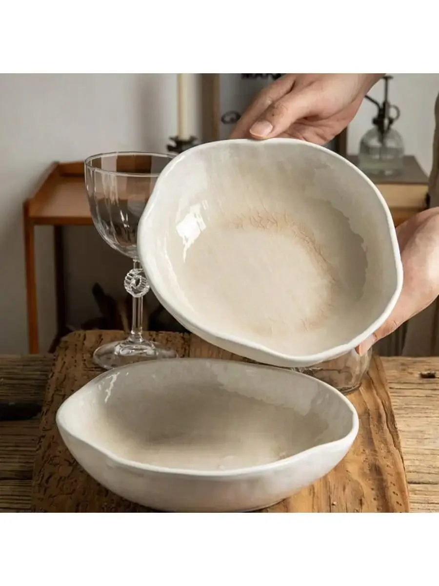Appetizers & Japanese Ramen Bowl, Ice Cracks Textured Design, Salad Serving Bowl | Artisanal Ceramic Plate Salad Bowl