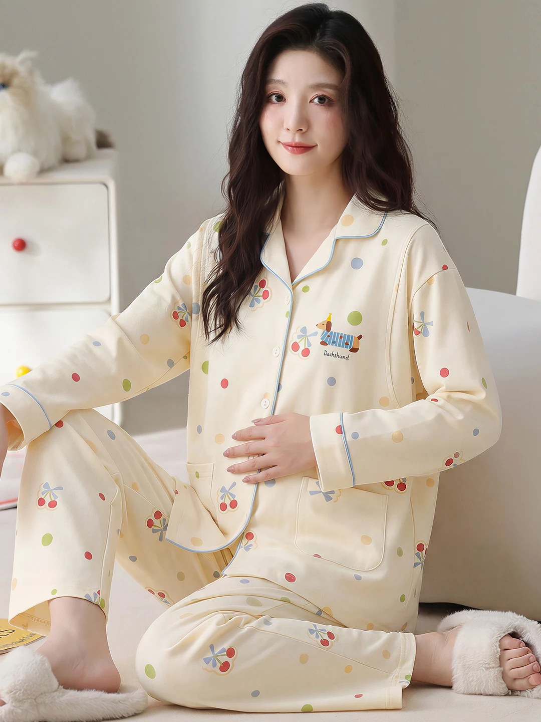 cardigan-aperto-a-maniche-lunghe-in-puro-cotone-con-imbottitura-sul-petto-ideale-per-il-periodo-post-parto-stile-primaverile-e-autunnale-dolce-adatto-per-l'allattamento-pigiama-in-cotone-per-la-maternita