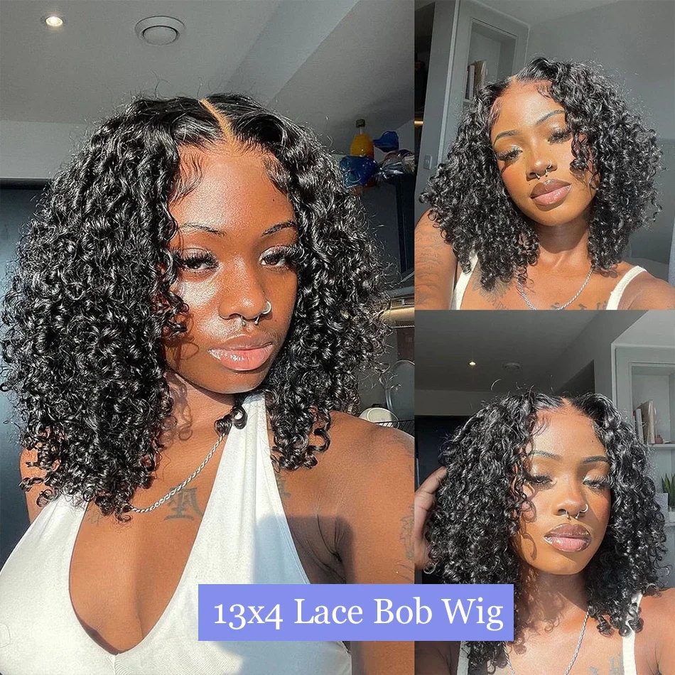 13x4 Short Curly Bob Wig Deep Wave Wigs 200% Density Lace Front 100% Human Hair Wigs For Women 4x4 Lace Frontal Short Bob Wigs