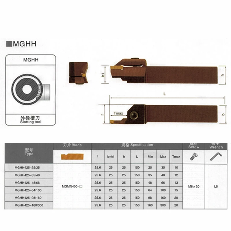 MGHH425R Spring Steel End Face Groove Cutter 25/35 48/60 60/75 100/200 160/400 And MGMN400 Insert CNC Lathe Cutting Tool Holder