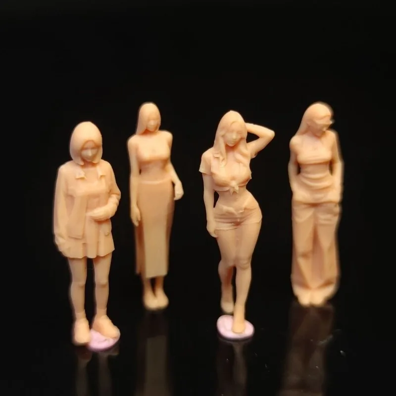 64 Scale White Model Kit 4-Pack, Unpainted DIY Miniature Figure Set for Urban Scene Diorama & Craft Projects