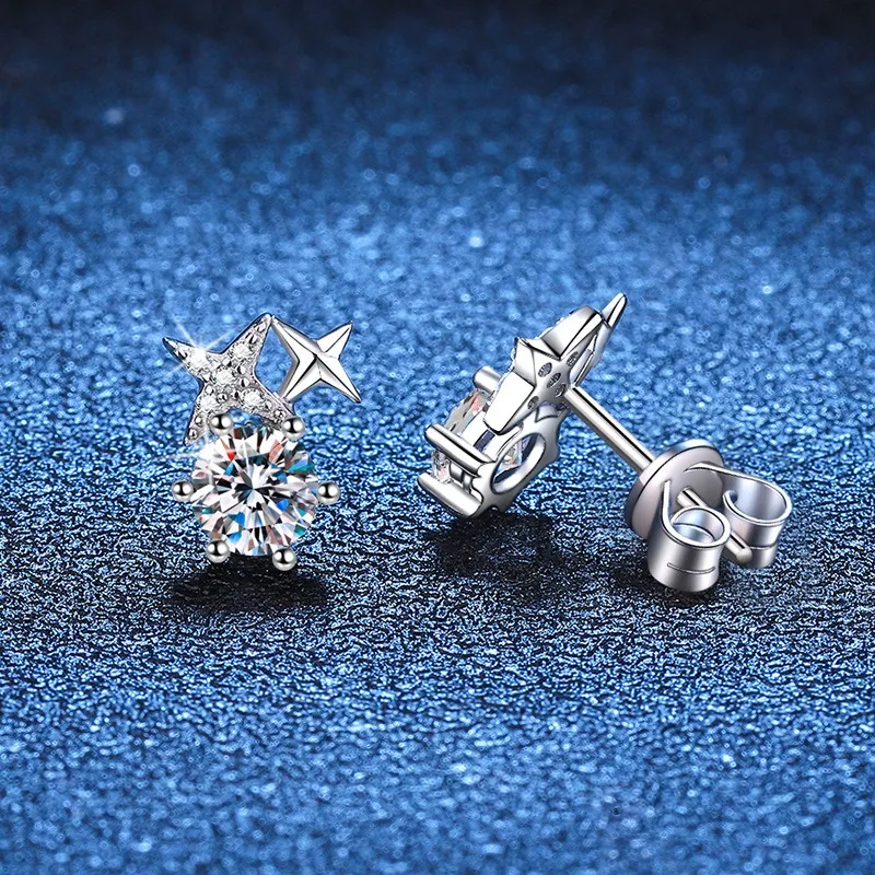 Pendientes Moissanita D Color 1ct Estrella 8 Puntas