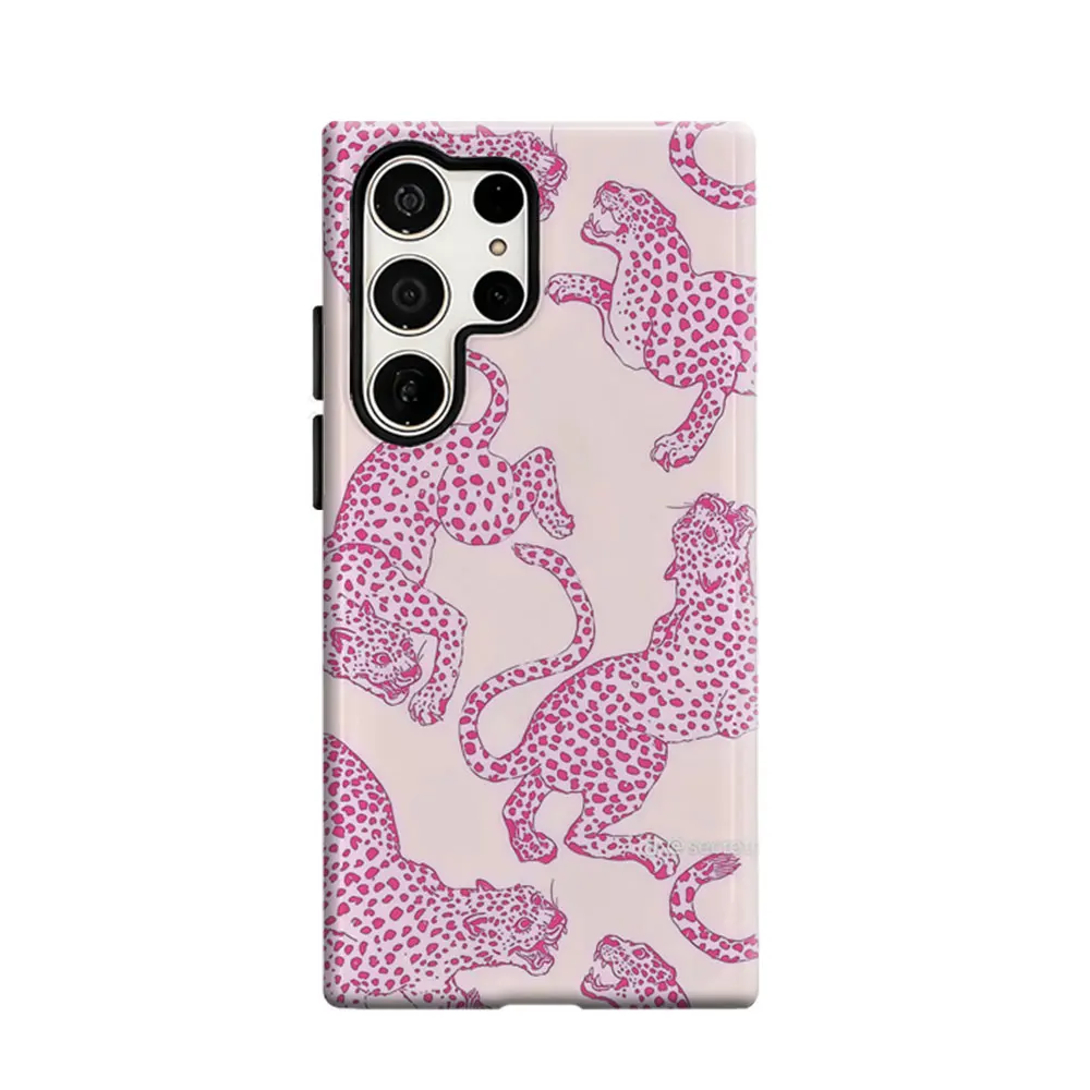 CaseLumi Phone Case For Samsung Galaxy S25 S24 S23 Ultra Plus HD Hard Hot Pink Leopards Double Layer Cover Film Shell