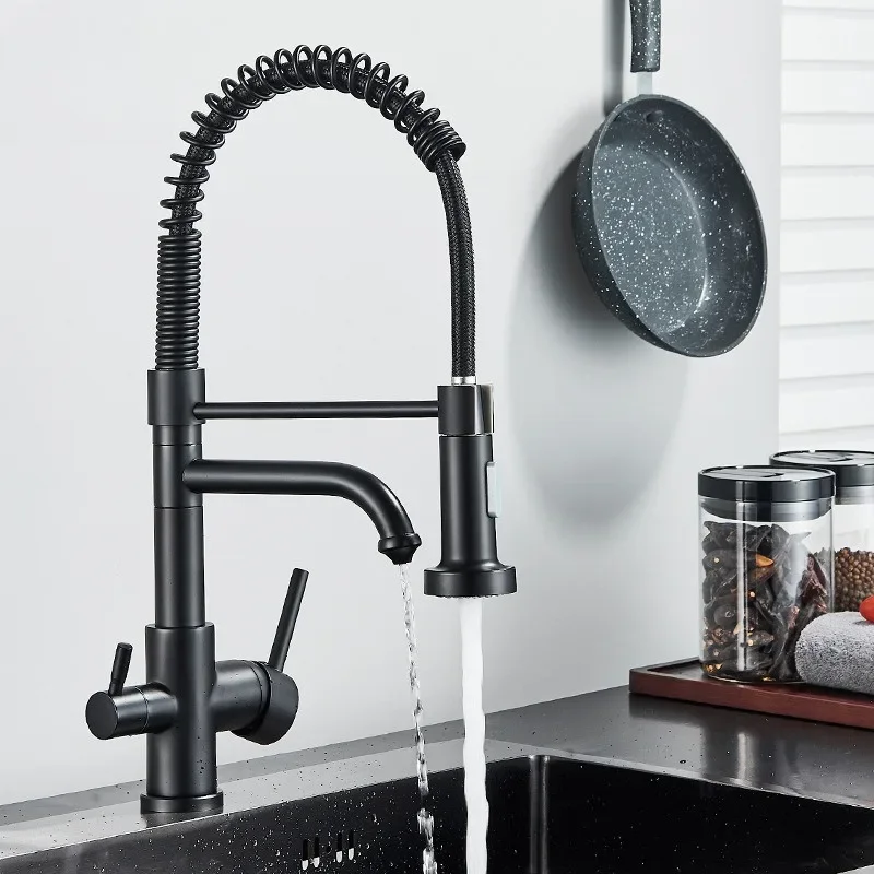 

Matte Black Kitchen Filtered Faucet Water Tap Purifier Dual Sprayer Drinking 360 Rotation Purification Mixer