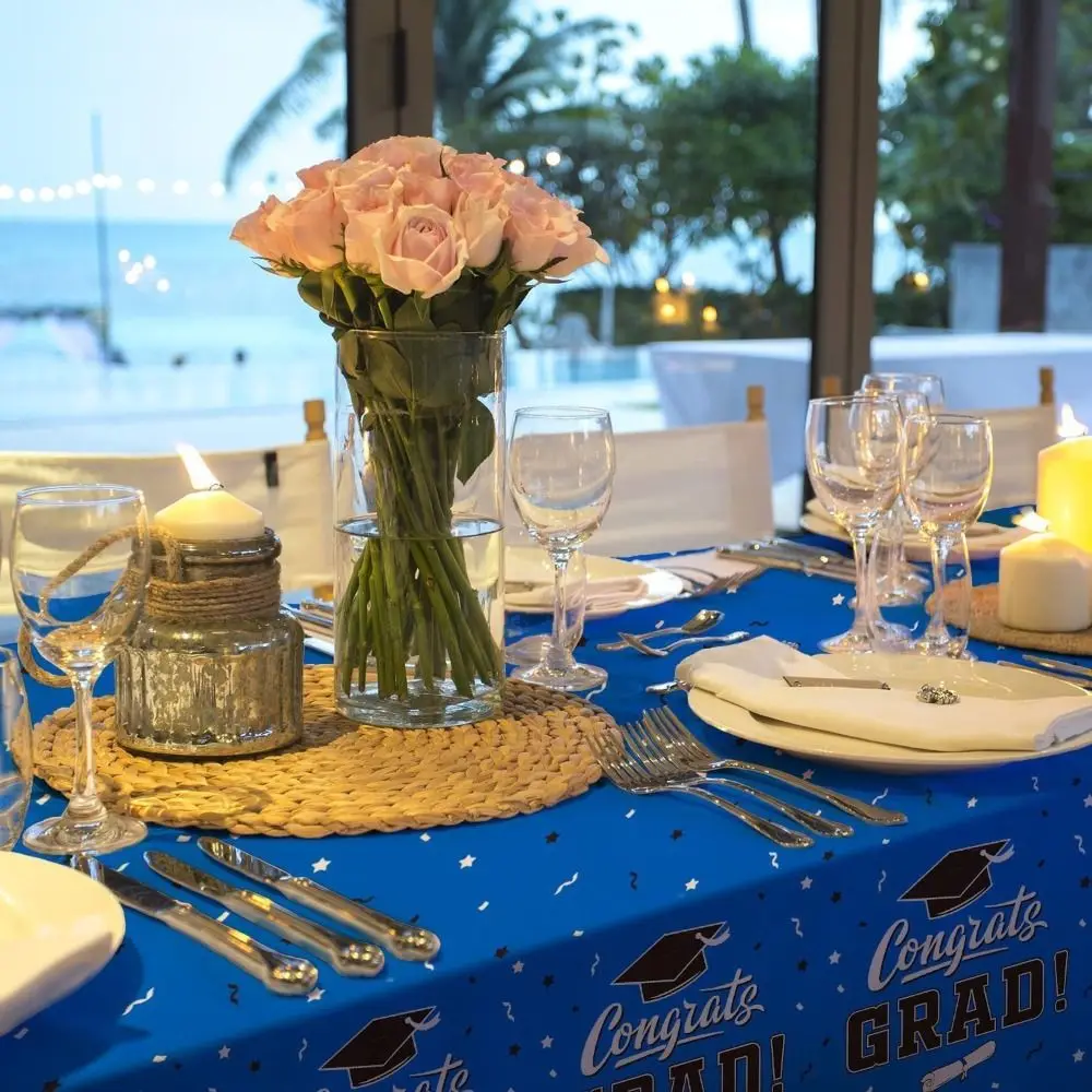 PE Material Graduation Tablecloth Wear-Resistant Waterproof Plastic Disposable Table Cover Diploma Pattern Graduation Cap