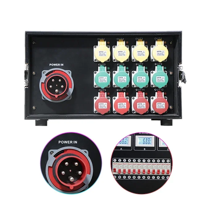 

OEM 6U Standard Cabinet Power Distribution Electrical Equipment 63A Input 12 Channels 16A Output Distro for Stage