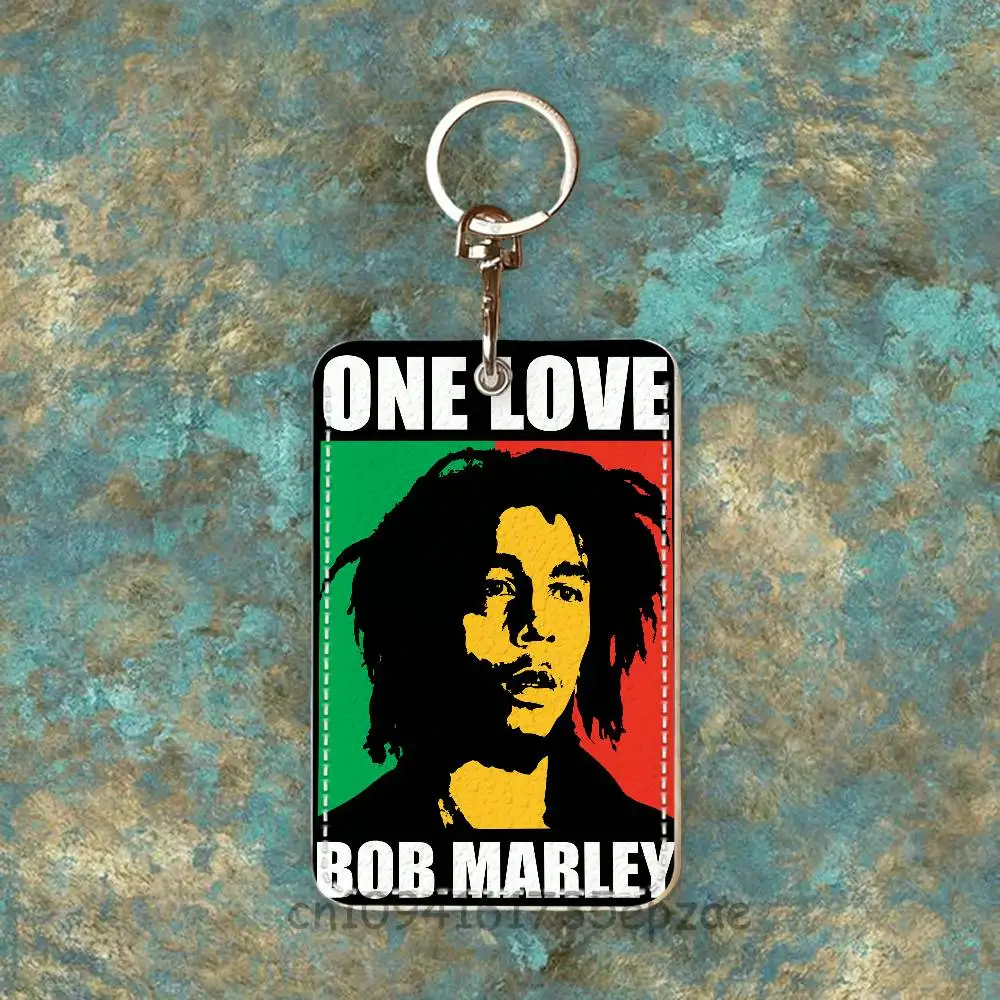 B-Bob M-Marley One Love One Heart プレミアムPUレザーカードホルダーケース、メタルカラビナ付き、日常使用向けのカスタマイズ可能なデザイン