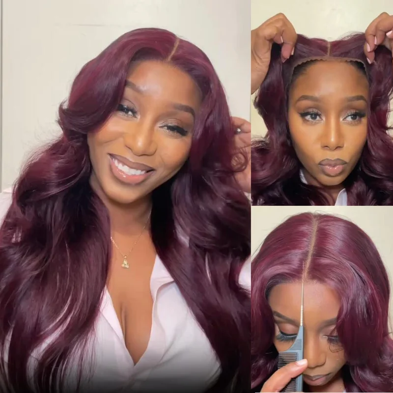 Klaiyi Black Cherry Loose Wave 7x5 Bye Bye Knots Glueless with Drawstring 180% High Density Natural Volume Style