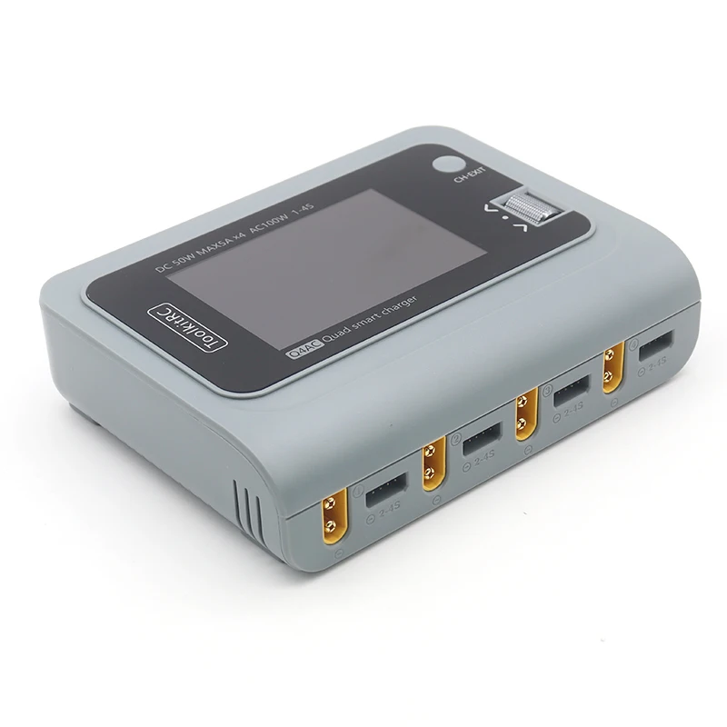 ToolkitRC New Q4AC Grey 4x50W 5A AC 100W 4 Port DC Smart Charger XT60/XT30 Optional for 1-4S Lipo Battery - XT60 XT30 With