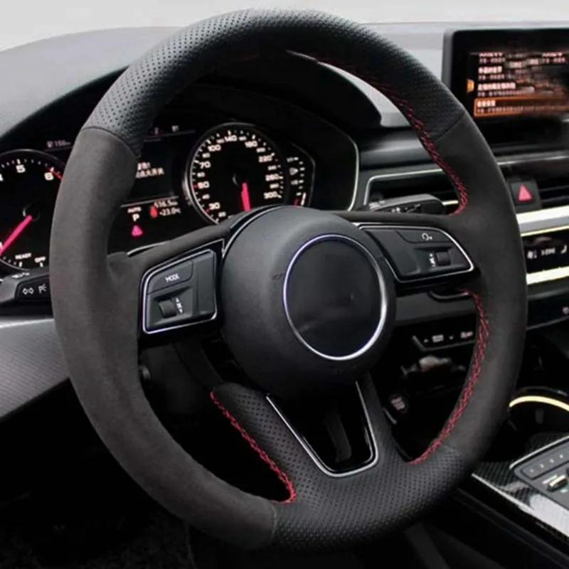 Car Steering Wheel Cover For Audi A4 (B9) Avant A5 (F5) Q2 A1 (8X) Sportback A3 (8V) DIY Black Suede Leather