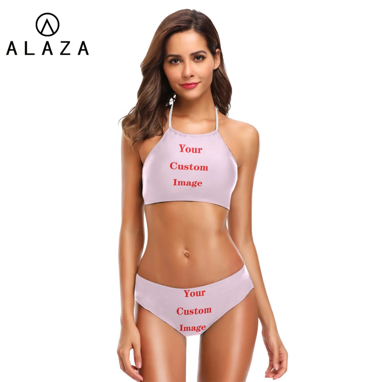 One-piece lace-up Bikini Sets Women Sexy Thong Two Pieces Swimsuits Custom pattern 2025 New Girl Beach Bathing Suits Swimwear