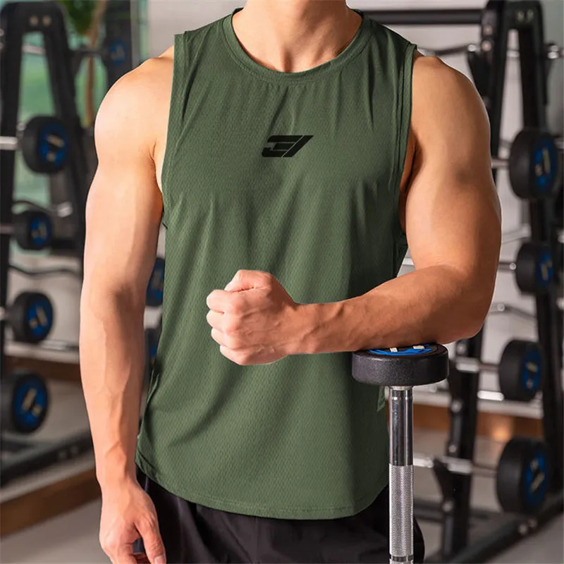 

2023 Men Bodybuilding Tight Running Tank Tops Summer Jogger Workout Sleeveless Gyms shirt Men Sports Vest Fitness Brand Man