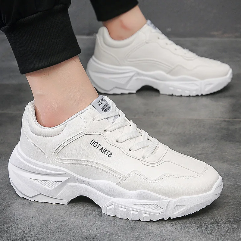 Zapatillas deportivas vulcanizadas para hombre, zapatos informales con plataforma, con cordones, color blanco, a la moda, para exteriores, primavera y otoño, 2023