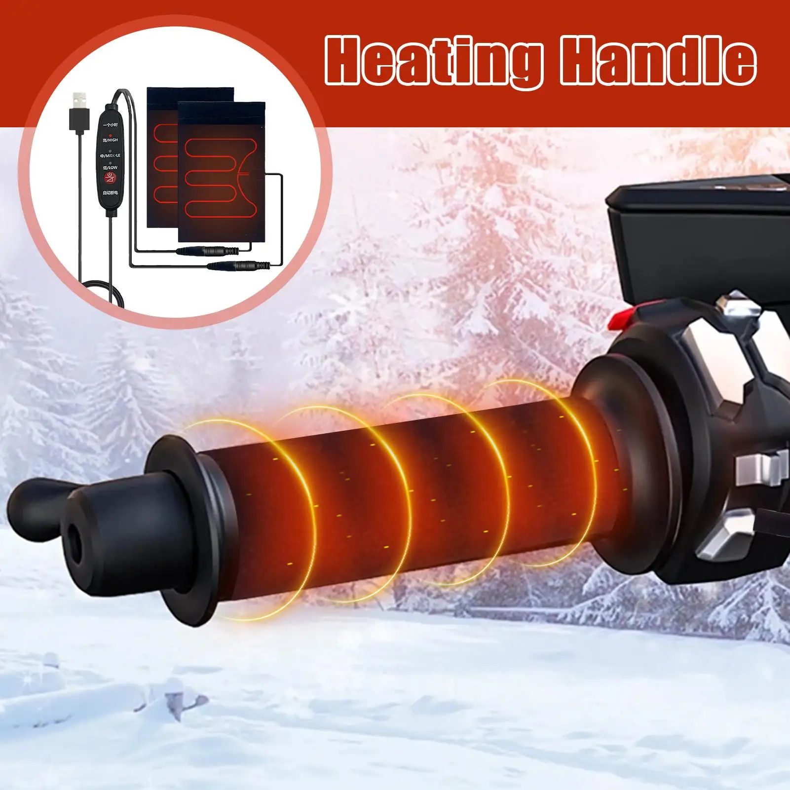 

Handlebar Grip Heater 5V Heated Motorcycle Grips With 3 Temperature Settings Winter Thermal Riding Protection Gear For Electric