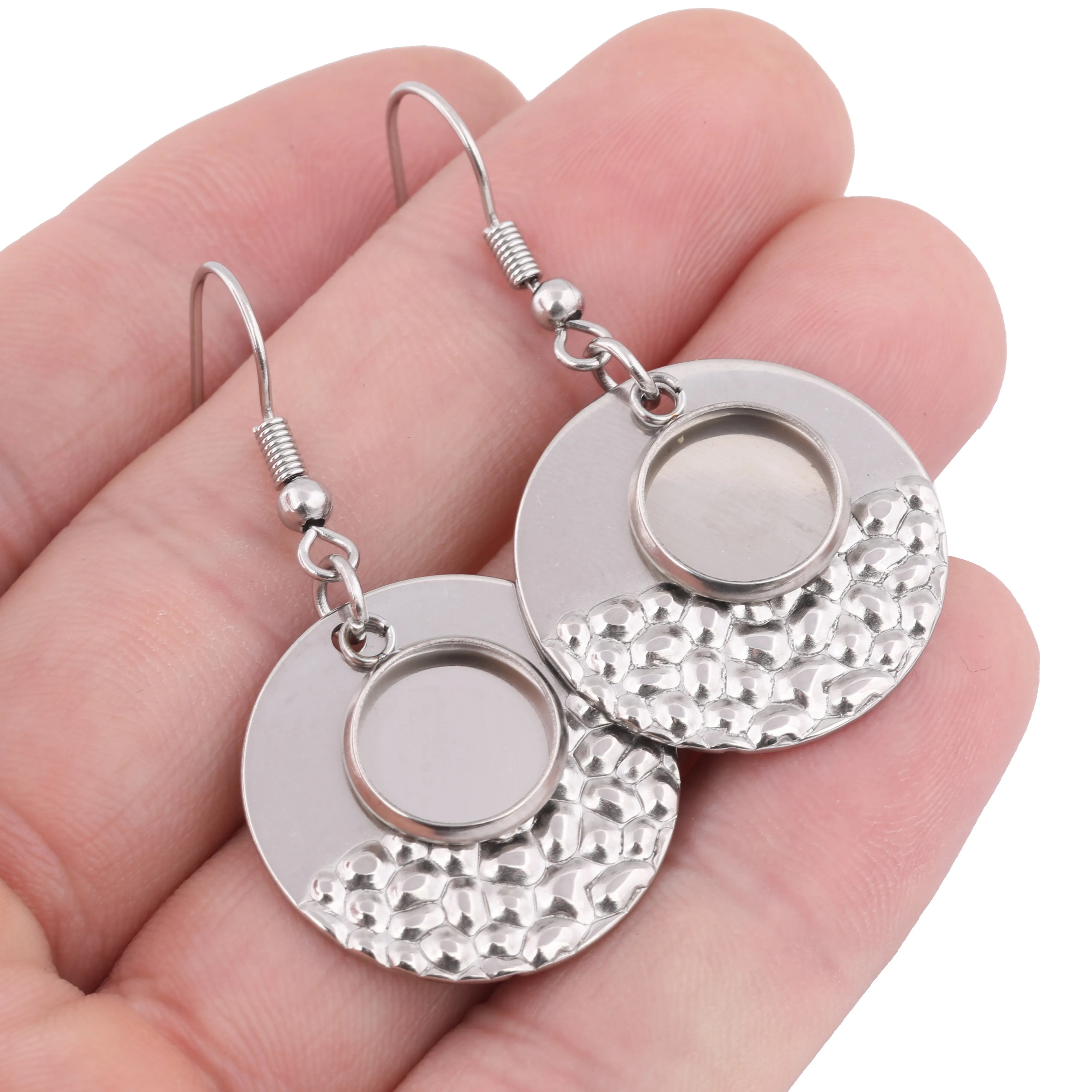 

10pcs Stainless Steel Triangle Charm Earring Base Blanks Fit 10mm Cabochon Earrings Bezel Setting Trays Diy Hooks Findings