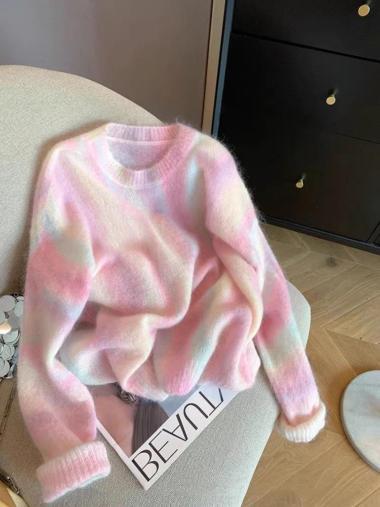 

Круглый вязаный свитер радужного цвета Ne, женская свободная верхняя одежда, осень-зима, мягкое супер красивое верхнее пальто