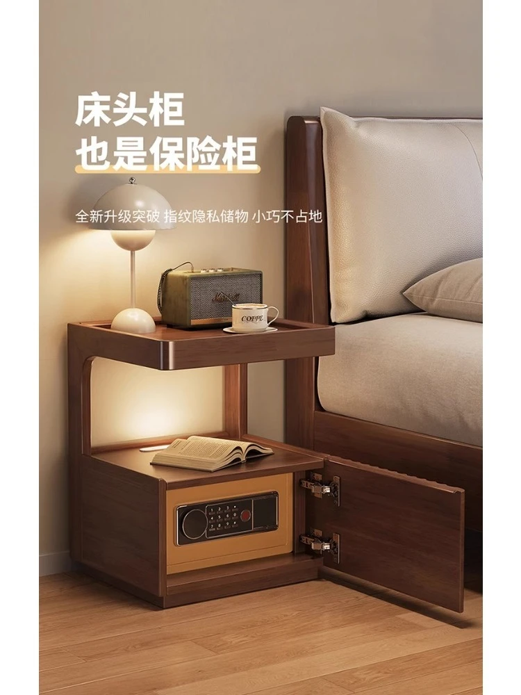 Solid wood bedside safe hidden locker password fingerprint anti-theft safe