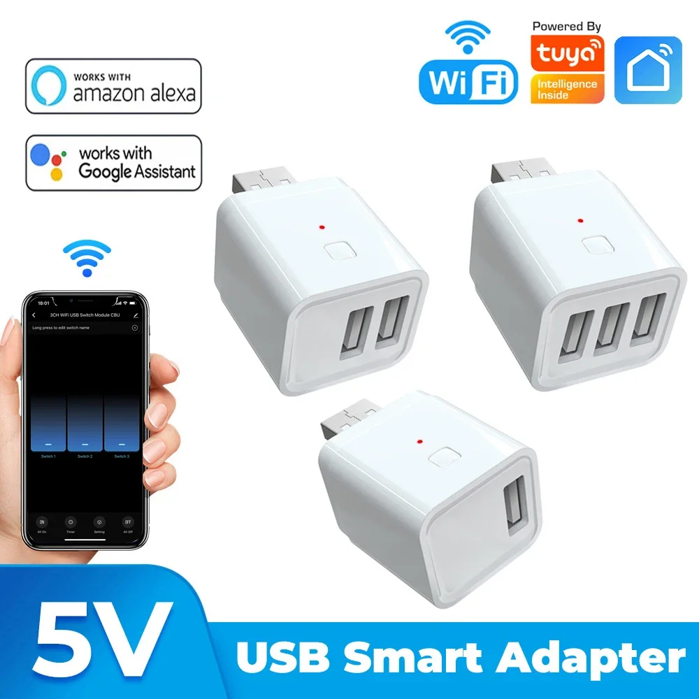 Tuya Smart WiFi Micro USB Adaptor Switch 5V Mini USB Charger Power Adaptor Smart Life APP Control Works with Alexa Google Home