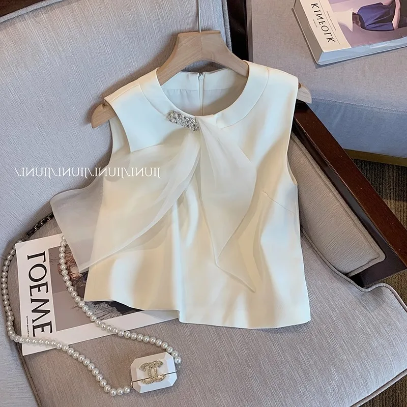 Neploe French White Beaded Small Fragrant Wind Camisole 2024 Women Summer Thin Temperament Fashionable Senior Sleeveless Tops