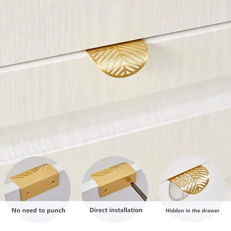 Leaf-shaped Modern Furniture Drawer Brass Handles Furniture Wardrobe Drawer Knob Brass Door Handles