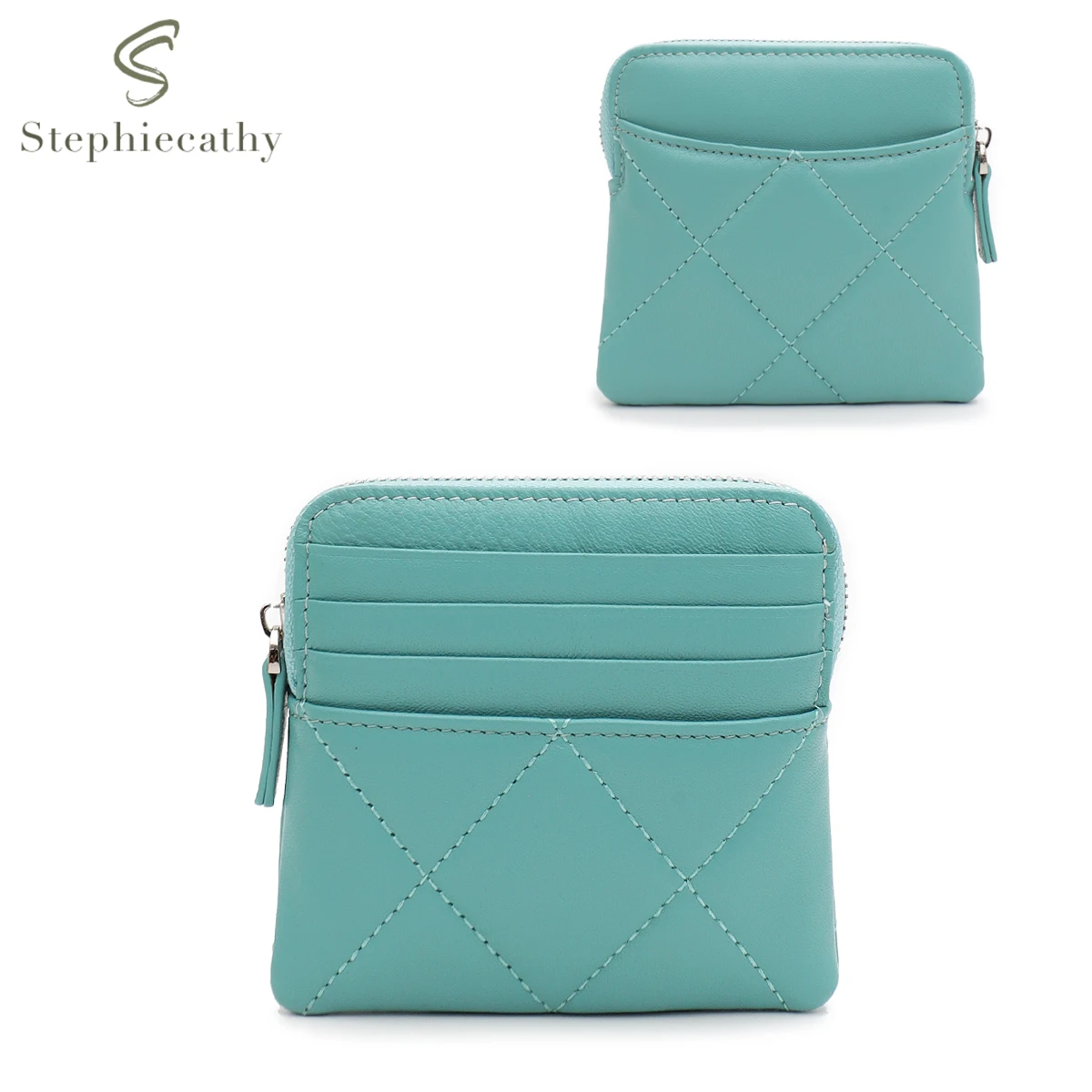 

SC Women's Fashion Thread Quilted Sheepskin Small Wallet Multi Slots Card Holder Zip Money Bag Portable Versatile Coin Purse
