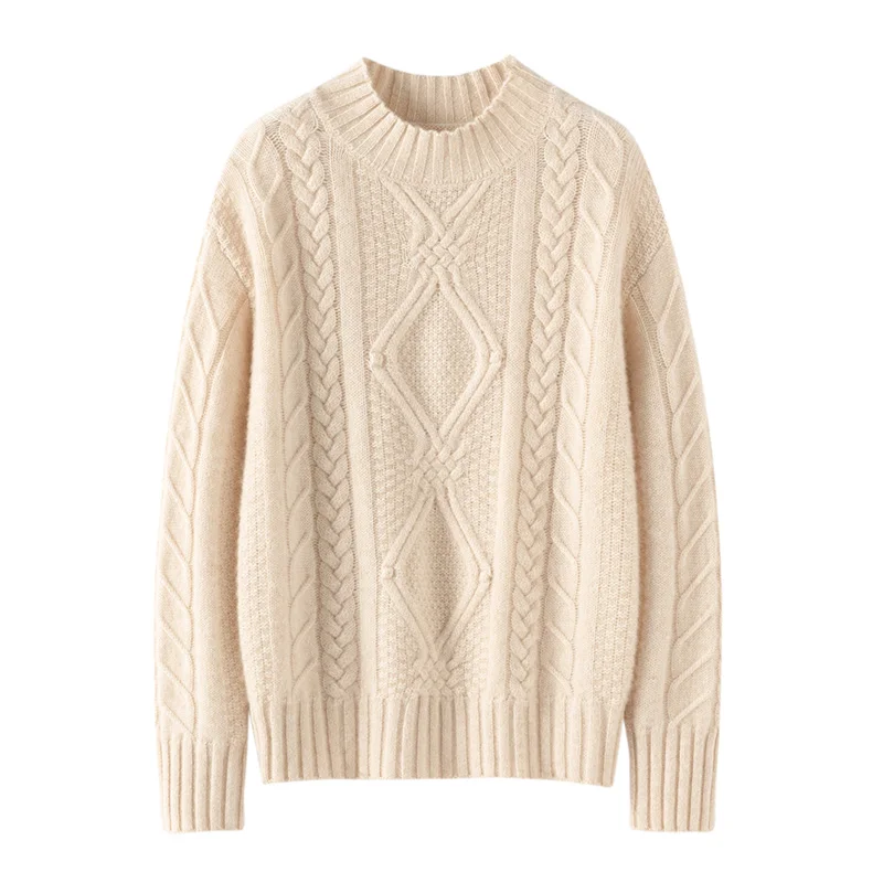 

2025 Winter Knit Sweater Women Trends Clothes Long Sleeve Top Round Neck 100% Cashmere Female Clothing Pullover Blouse