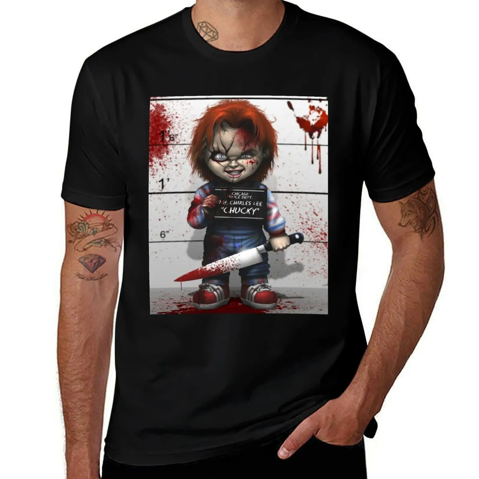 Police lineup of Chucky from Child's Play T-Shirt Casual Street Style Short Sleeve Tee T-Shirt
