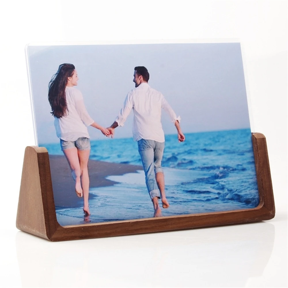 7 Inch Solid Wood Photo Picture Frame High Definition Acrylic Table Top Sign Holder Display Stand