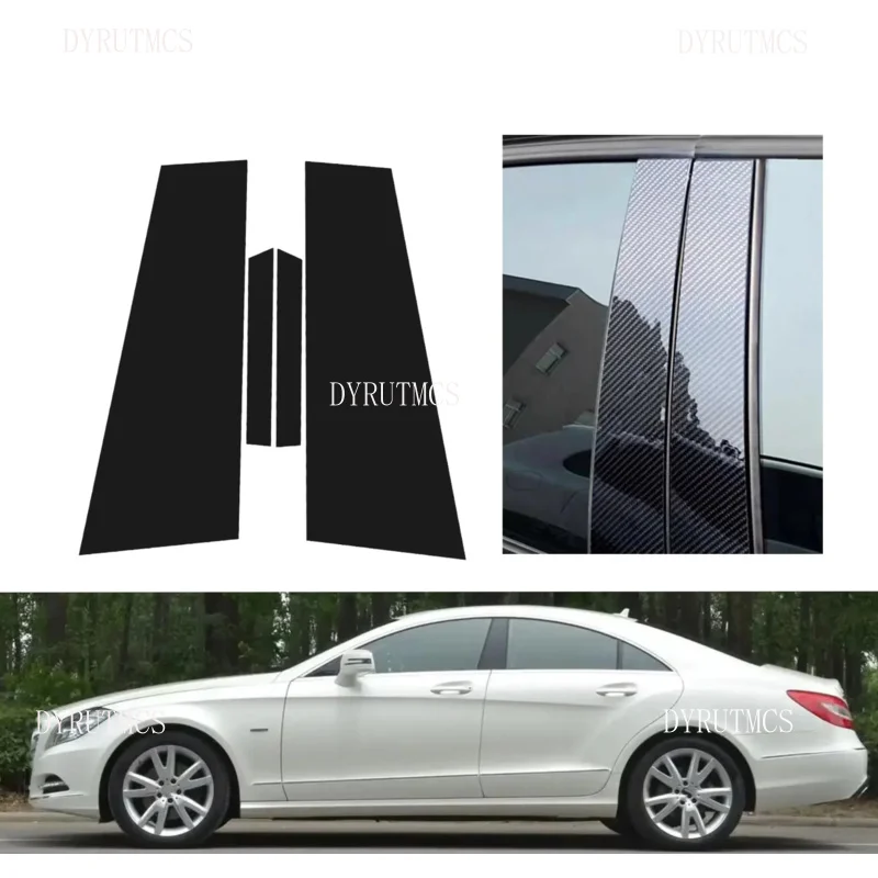 Poste de pilar de carbono prateado preto brilhante, adequado para mercedes benz cls classe w218 2012-2016, coluna de janela de porta, guarnição bc, capa adesiva