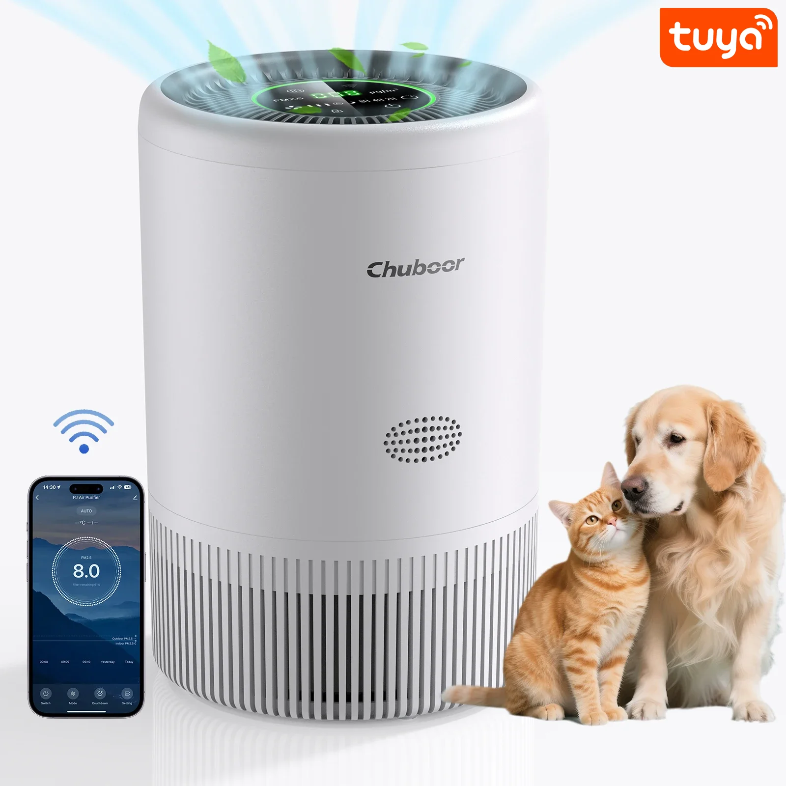 Purificateur d'air - vrai filtre HEPA H13, détection PM2,5, élimine poussière, fumée, poils d'animaux et odeurs, ultra silencieux à 23 dB, CADR 185 m³/h, idéal pour les pièces de 50 m², chambres et bureaux