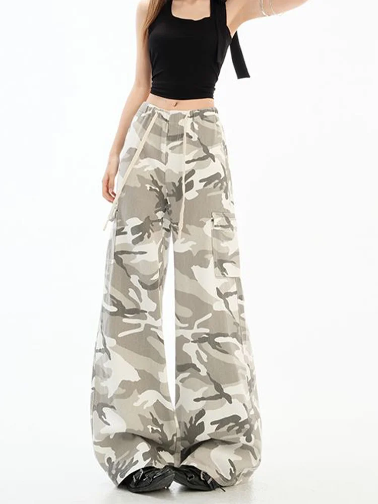 

Women's Grey Camouflage Casual Pants Elastic Waist Y2K Harajuku Streetwear 2000s Style Academy 90s Vintage Pants Clothing 2025