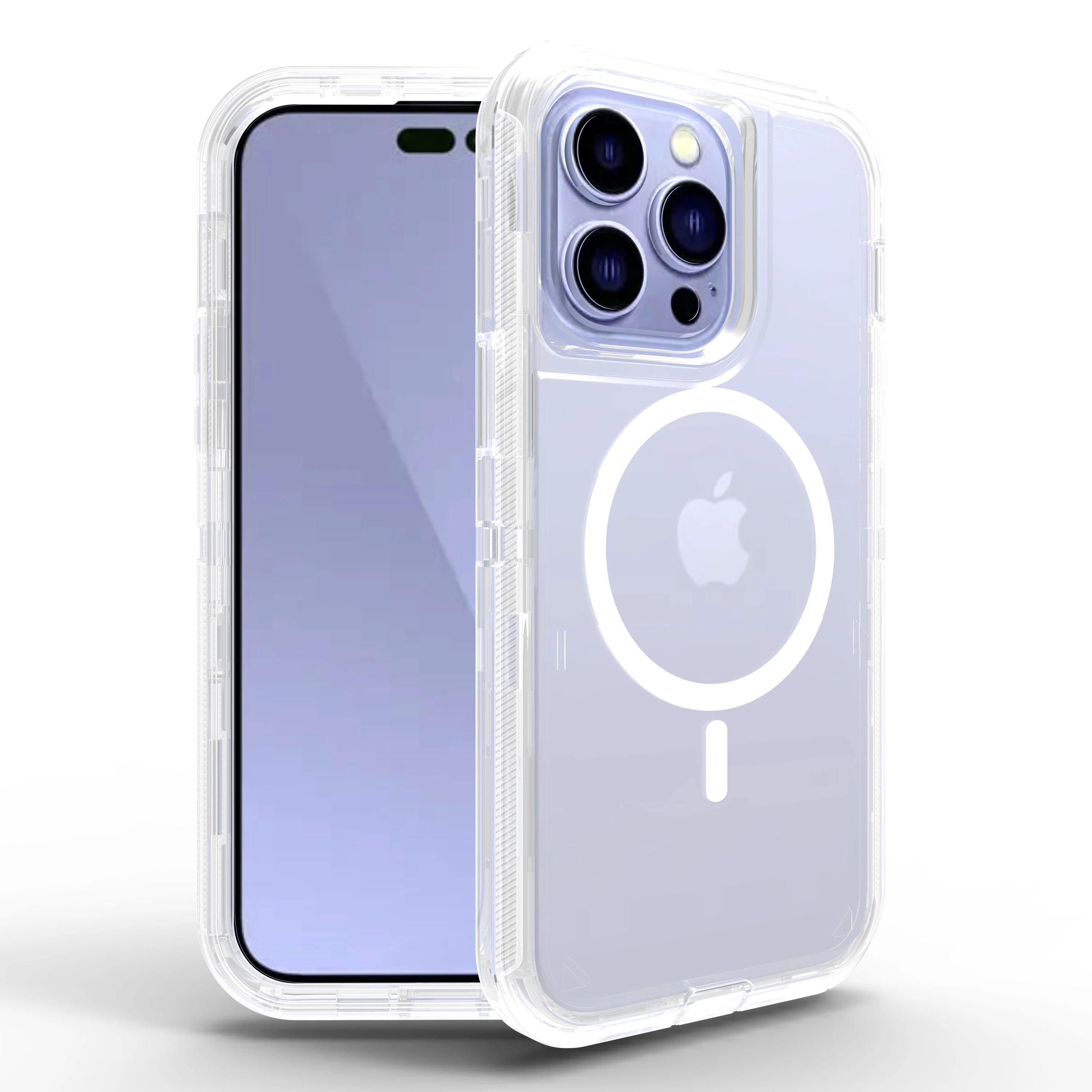 3 IN1 Clear Heavy Duty Shockproof Case For iPhone 11 14 13 12 15 16 Pro Max PLUS For Magsafe Magnetic Wireless Charging Cover