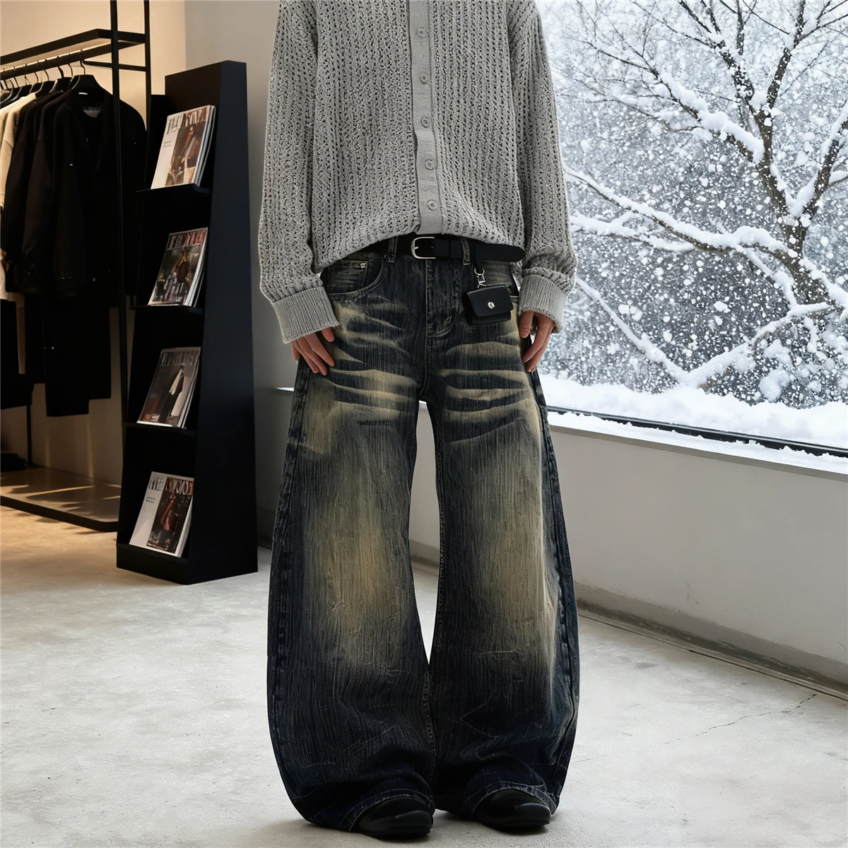 ضوء غسل جينز رجالي غير رسمي متعدد الاستخدامات مستقيم الساق فضفاضة تناسب واسعة الساق سراويل تقليدية لجميع المواسم الذكور السراويل العصرية #5