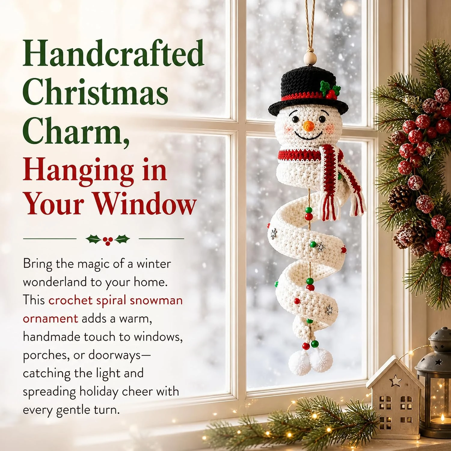 Crochet Snowman Spiral Ornament DIY Kit, Christmas Decoration | Christmas Tree Crochet Craft Kit, for Window Porch Wall
