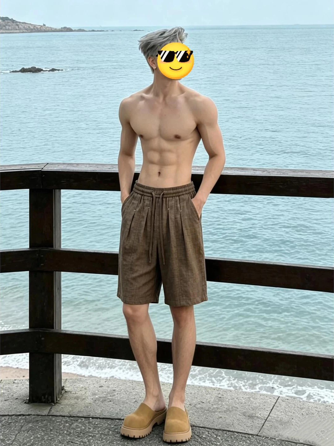 American Style Brown Linen Short Pants Men Summer Loose Straight Casual Five-Point Four-Point Shorts Fashionable Teenage Wear