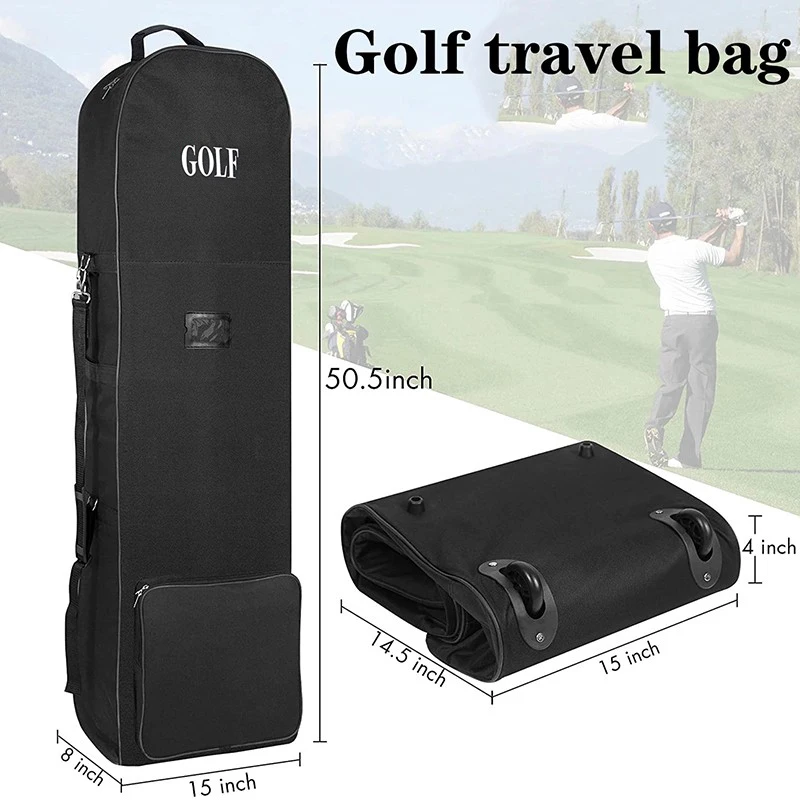 Faltbare Golf-Reisetasche mit Rollen, großes Fassungsvermögen, robust, aus strapazierfähigem 600D-Material, ideal zum Schutz von Golfschlägern und für den Versand per Flugzeug. – Detail 1
