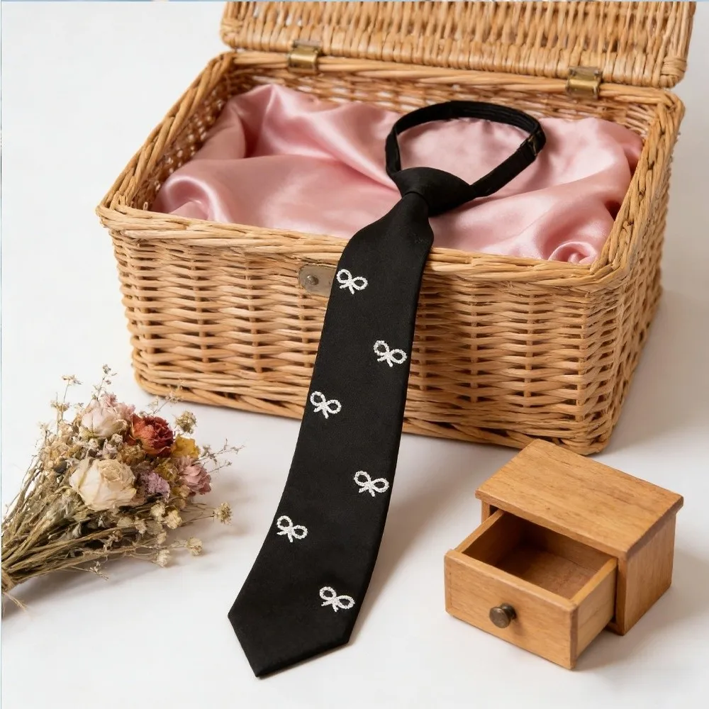 Temperament Bow Pearls Tie Korean Style Black Hand-beaded Long Necktie Collares Geometric Shirt Tie Performance