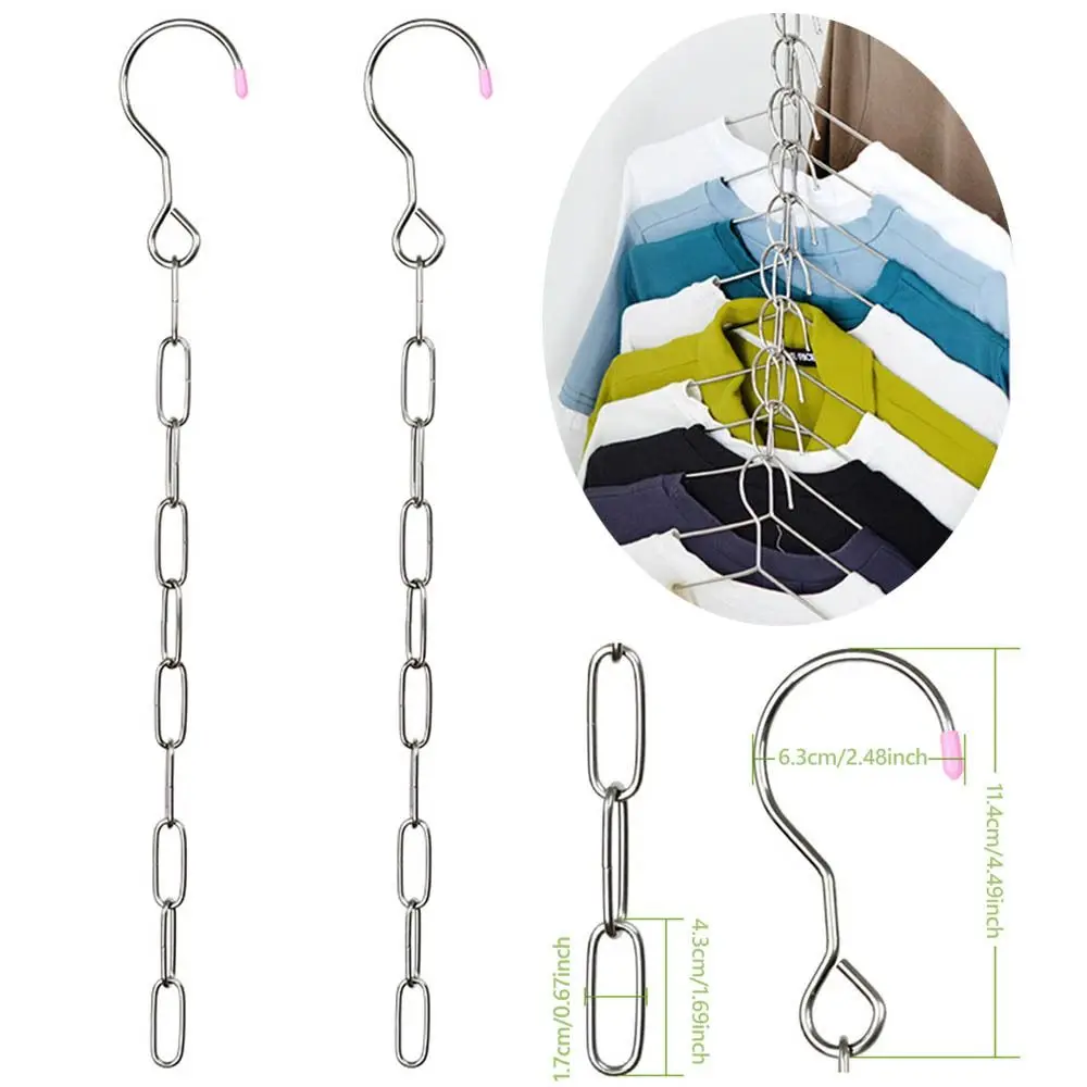Metal Hooks Clothes Drying Rack Iron Chain Multi-port Closet Organizer Space Saving Foldable Clothes Hangers Wardrobe Storage