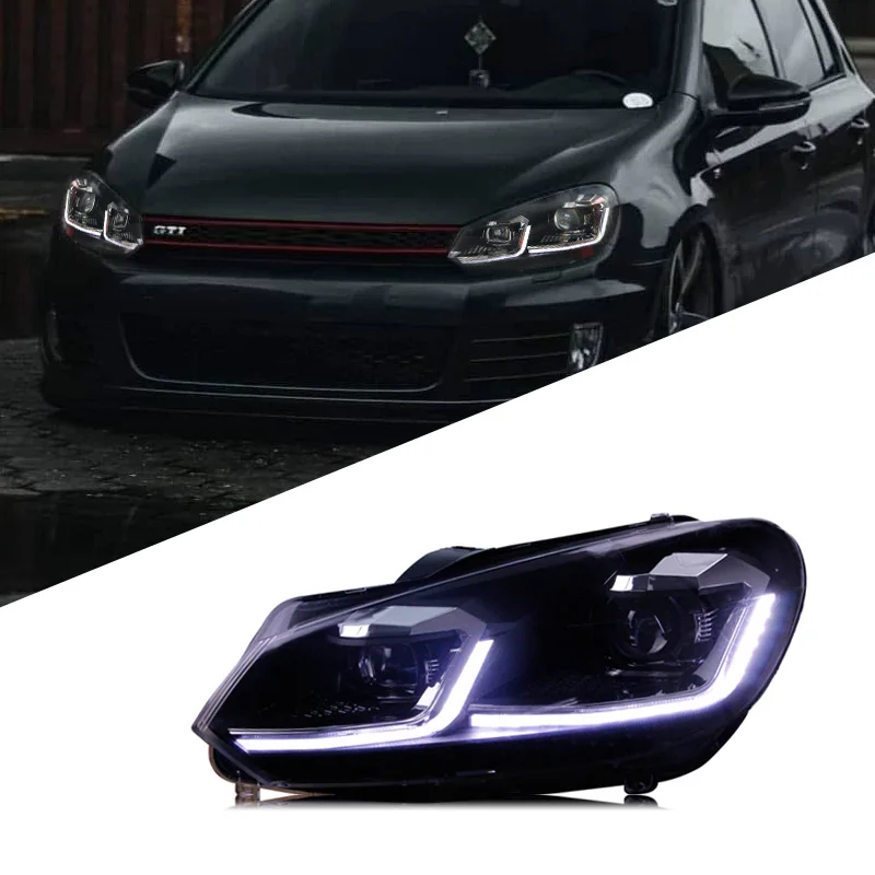 Suitable For Golf 6 Headlight Assembly Modification Golf 7.5 Style LED Daytime Running Light Streamer Turn Signal Lens Xenon Lam