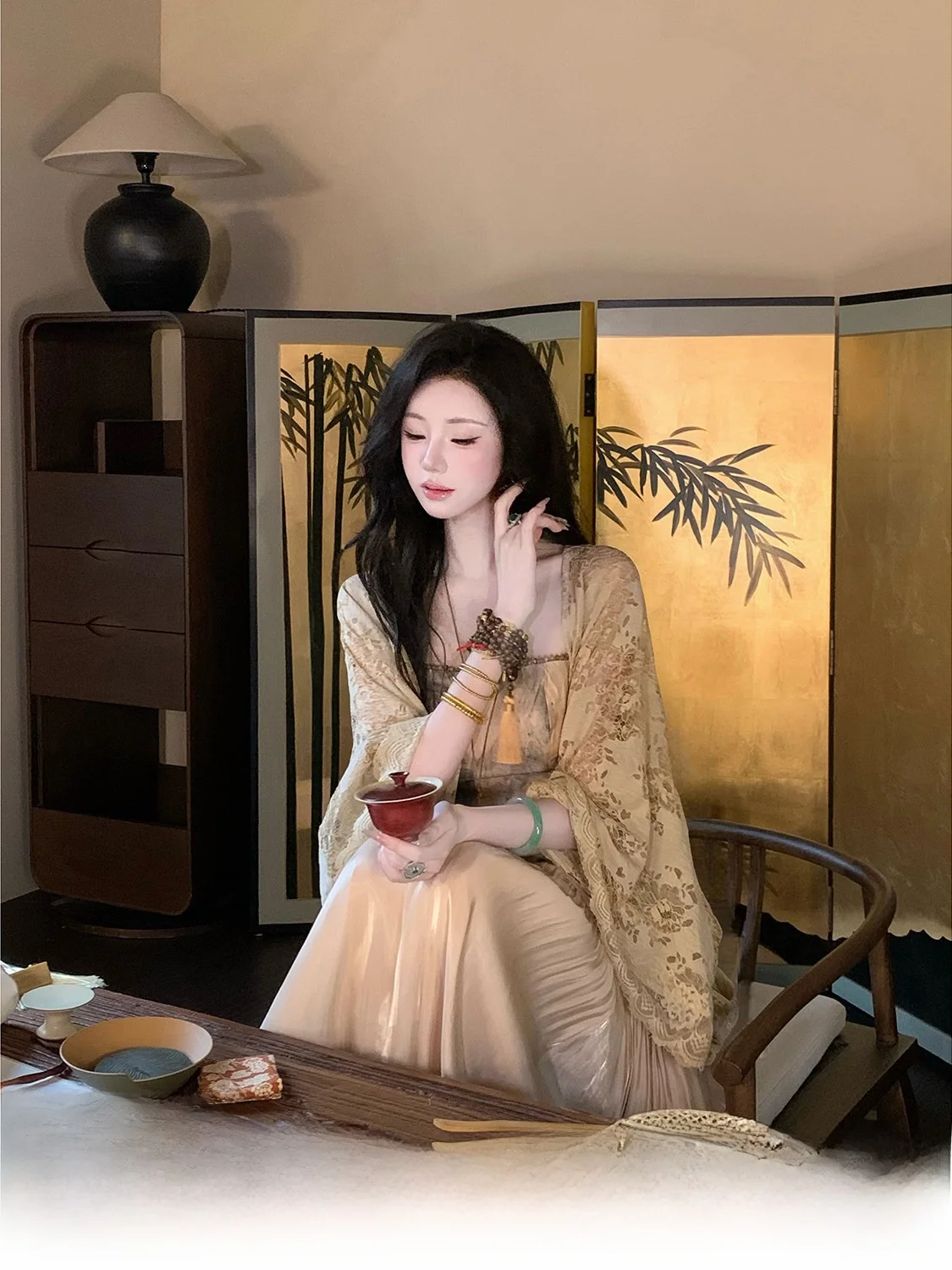 Syqiao Summer Artistic Vintage Air Conditioned Lace Open Cardigan Loose Lazy Sun Protection Outerwear Elegant Chinese Style Top